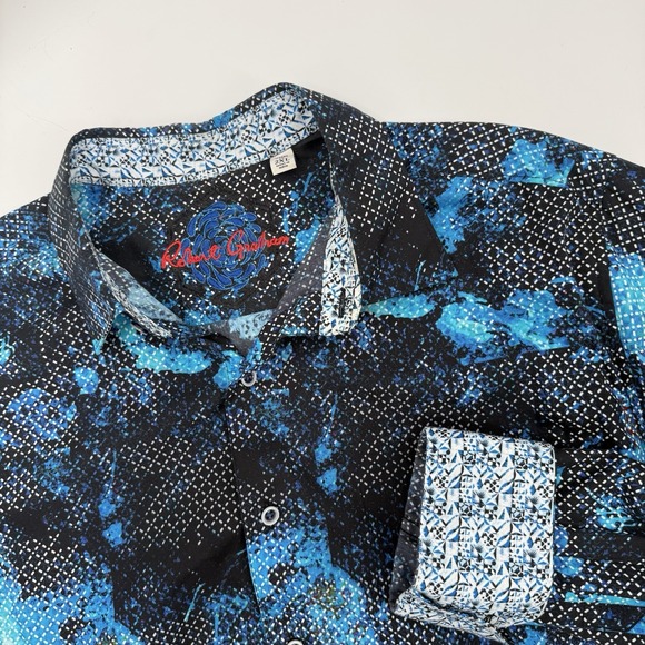 Robert Graham Baccus Geo Print Blue Classic Fit Button Up Dress‎ Shirt Size XXL - Picture 1 of 8